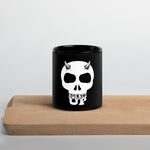 Horned Up Skull Black Glossy Mug