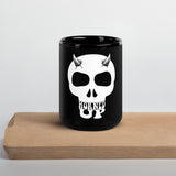 Horned Up Skull Black Glossy Mug