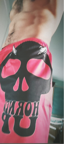 Horned Up Skull Red Shorts